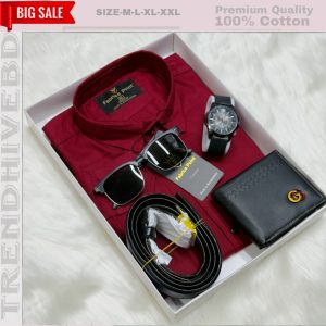 কটন শার্ট  ৫ পিস কম্বো-MAROON