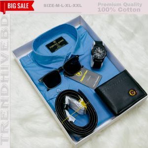 কটন শার্ট  ৫ পিস কম্বো-SKY BLUE