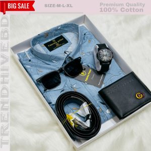 কটন শার্ট  ৫ পিস কম্বো-SKY BLUE MULTI DESIGN-104