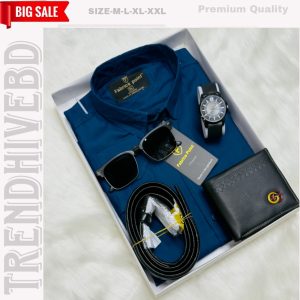 কটন শার্ট  ৫ পিস কম্বো-NAVY BLUE