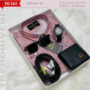 কটন শার্ট  ৫ পিস কম্বো-PINK MULTI DESIGN-102